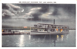 Lake Geneva WISCONSIN-MOONLIGHT Excursion TRIP~1930s Postcard - £6.25 GBP