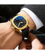 Luxury Gold color Presidential watch black face stainless steel Black Le... - $41.60 CAD