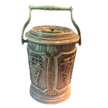 Green Ice Bucket Grapes Faux Wood Grain with Handle Molded Plastic Vintage - £18.37 GBP