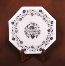 9&#39;&#39; White Marble Inlay Tiles/Plate Pauashell Lapis Gemstone Kitchen Deco... - £234.13 GBP