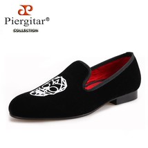 new Handmade black velvet shoes with Skull embroidery Fashion party and wedding  - £173.09 GBP