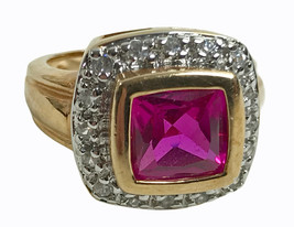 Laura Ramsey Ruby 14K Yellow Gold Plated Ring Sz 6 Signed  (7.5mm x 7.5mm) - £271.41 GBP
