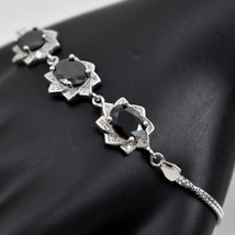 Vintage Shiny Oval Black CZ Tennis Bracelets-925 Silver Chain Bracelet Gift Idea - $62.79