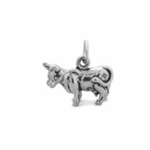 Authentic Sterling Silver Cute 3D 16 mm x 17 mm Cow Necklace Bracelet Charm Gift - £39.53 GBP