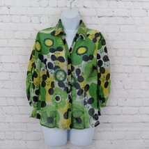 G. Lance Blouse Womens Medium Green Floral 3/4 Ruched Sleeve Retro Mod 2... - $24.99