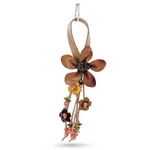 Hanging Brown Bouquet of Leather Flowers &amp; Wood Accented Keychain - £14.78 GBP