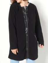 Isaac Mizrahi Live! Women&#39;s Snap-Front Sherpa Coat- Jet Black, Size 1X - £42.41 GBP