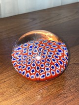 Moreno Art Clear Glass Paperweight Red White And Blue Stars 2” Round - £9.76 GBP