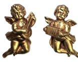Pair Vintage 6.5&quot; Gold Cherub Angel Wall Hangings Music Décor Banjo Acco... - $39.99