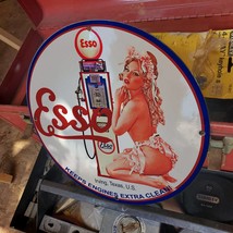 Vintage Esso Gasoline Fuel Filling Station Porcelain Gas &amp; Oil Pump Sign - £98.29 GBP