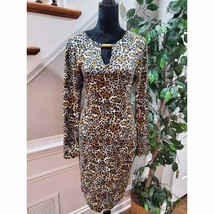 Blush Women&#39;s Leopard Print Polyester Round Neck Long Sleeve Knee Length Dress S - £22.38 GBP