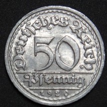 GERMANY 50 PFENNIG ALU COIN 1920 F WEIMAR TIME RARE COIN aUNC - $7.69
