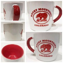Vintage Rocky Mountains Grizzly Bear Coffee Mug Colorado Red Handle Ceramic - £15.52 GBP