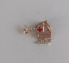 Vintage Pale Pink Jeweled American Red Cross Helicopter Lapel Hat Pin - £6.52 GBP