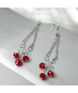 Dazzling Red Dangle Earrings - Handmade with Silver Accents &amp; Hypoallerg... - $90.28 MXN