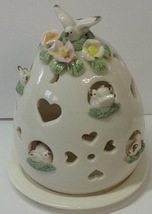 Porcelain Domed Pierced Open Cut Tea Light Holder Doves Flowers - £14.01 GBP