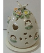 Porcelain Domed Pierced Open Cut Tea Light Holder Doves Flowers - £14.16 GBP