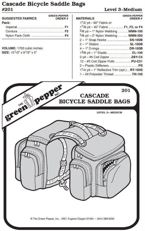Cascade Bicycle Saddle Bags #201 Sewing Pattern (Pattern Only) gp201 - £6.29 GBP