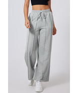 Gray Seamed Drawstring High Waist Wide Leg Sweatpants - $582.49 MXN