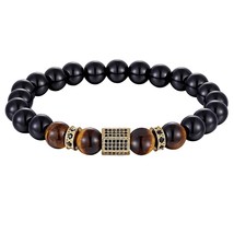 Matte Onyx Stone&amp;Tiger Eye Combination Stitching with Cubic Zircon Hand Jewelry  - £14.21 GBP