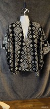 Casual Boho Tribal Black &amp; Cream Sweater armed knit Poncho cape Slinky Brand M - £16.25 GBP
