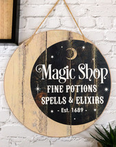 Wicca Witch Magic Shop Fine Potions Spells &amp; Elixirs MDF Wood Wall Sign Plaque - £15.72 GBP