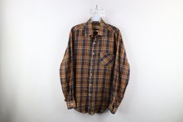 Vintage 70s Streetwear Mens Medium Distressed Sheer Collared Button Shirt Plaid - £35.87 GBP