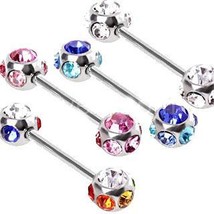 316L Surgical Steel Nipple Bar with Multi-Gemmed Balls - £9.68 GBP+