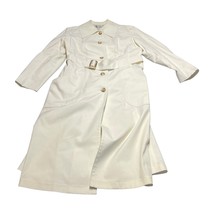 London Fog Trench Coat Women 10 Ivory Polyester Belted Waist Button Fron... - $67.72