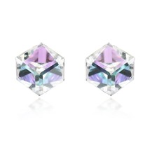 Square 3.5mm Light Blue-Purple Crystal Cube Sterling Silver Stud Earrings - £11.50 GBP