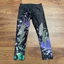 Terez Girls Lightning Bolt Yoga Pant Leggings Size Medium 4-5 Black Purple Green - £15.76 GBP