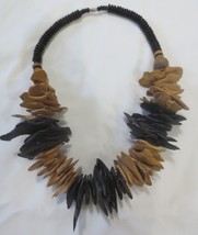 Vtg Coconut Shell &amp; Natural Wood chunky necklace Boho Statement - £19.66 GBP