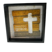 Amazing Grace Cross Desk Décor – Rustic Christian Shadow Box Sign 5x5 - $292.50 MXN