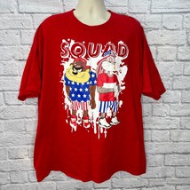 Vintage Looney Tunes Squad T-Shirt Red Size 3XL Short Sleeve Taz Bugs Bunny Flag - £23.26 GBP