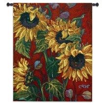 40x53 SUNFLOWERS on Red II Floral French Country Abstract Tapestry Wall Hanging - $168.30