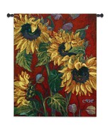 40x53 SUNFLOWERS on Red II Floral French Country Abstract Tapestry Wall ... - $168.30