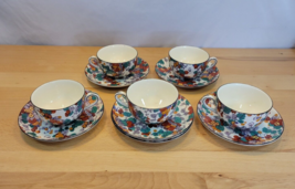 Vintage Crown Ducal Ware 5 Tea Cup &amp; 6 Saucer Chintz England Fruit Grannycore - £102.70 GBP