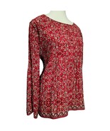NWT Max Studio Tunic Blouse Size M Red Floral Crinkle Boho Cottagecore S... - $29.87 CAD
