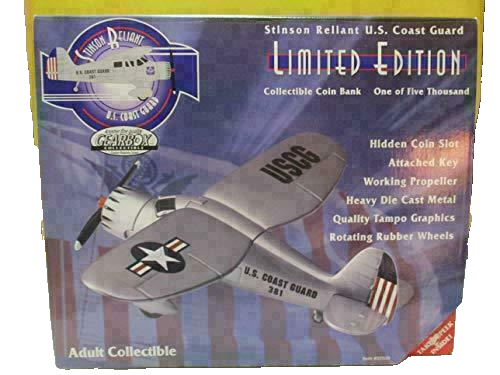 Primary image for Collectibles Gearbox Stinson Reliant U.S. Coast Guard Airplane Die Cast Coin Ban