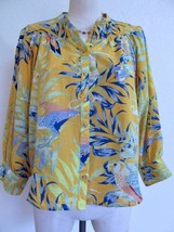 Anthropologie Maeve Puff Sleeved Buttondown Blouse S Yellow Tropical Bird Floral - £27.45 GBP