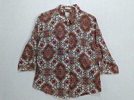 Chicos Womens Shirt Top Paisley Long Sleeve No Iron  Size 2 Cotton Blend... - $24.68