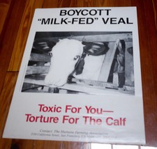 Vintage Humane Farming BOYCOTT MILK FED VEAL Vegan Animal Rights Activis... - £99.05 GBP