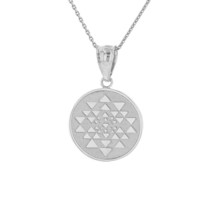 925 Sterling Silver Yantra Tantric Indian Yoga Disc Circle Pendant Necklace - £25.70 GBP+
