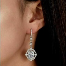 10Ct Oval Künstlicher Diamant Tropfen / Lang Braut Ohrringe 14k Weiß Vergoldet - £73.88 GBP