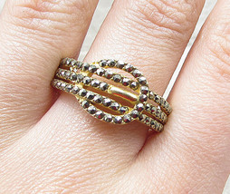 Gold Over 925 Silver - Marcasite Belt Design Cluster Band Ring Sz 9 - RG1695 - $28.73