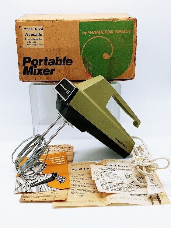 Primary image for Vintage New! 1970s Avocado Green Hamilton Beach Portable Hand  Mixer Model 107A 
