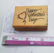 Happy Valentine’s Day Heart Balloon Comotion Wood Mounted Vintage Rubber Stamp - $5.93