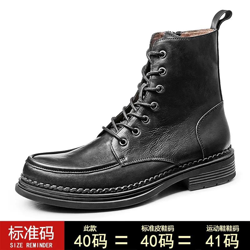 Leather Mens Ankle Boots Casual boy Boots Mens Autumn Winter Fashion Army Shoes  - £204.89 GBP