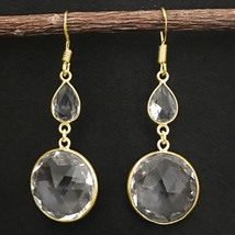 Handmade Silver/Gold/Rose Gold Plated Faceted Crystal Quartz Round Shape Earring - £28.53 GBP+