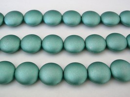 4(Four)  14 mm Cushion Round Beads: Satin Metallic Teal - $1.92